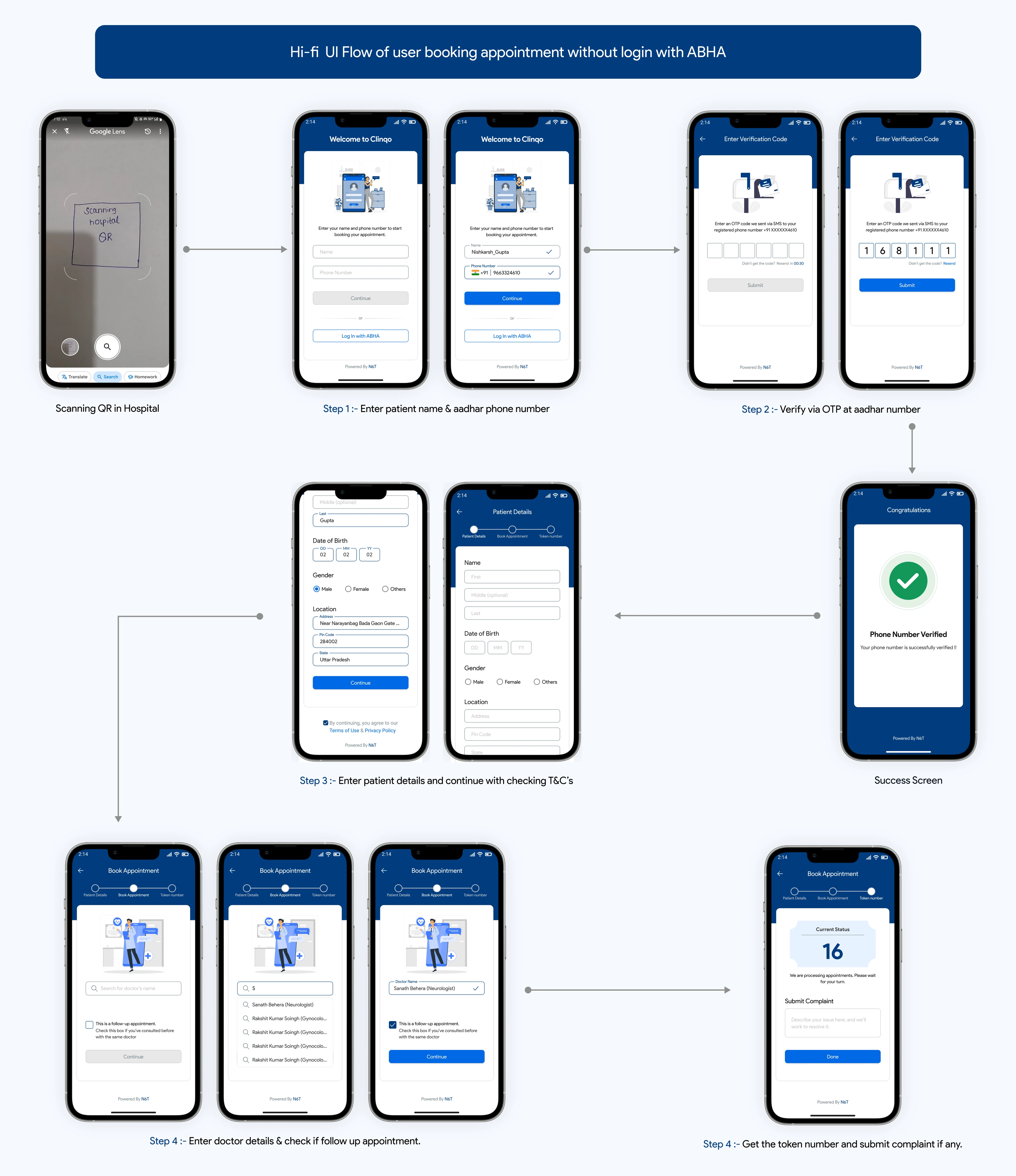 High fidelity booking flow without ABHA login