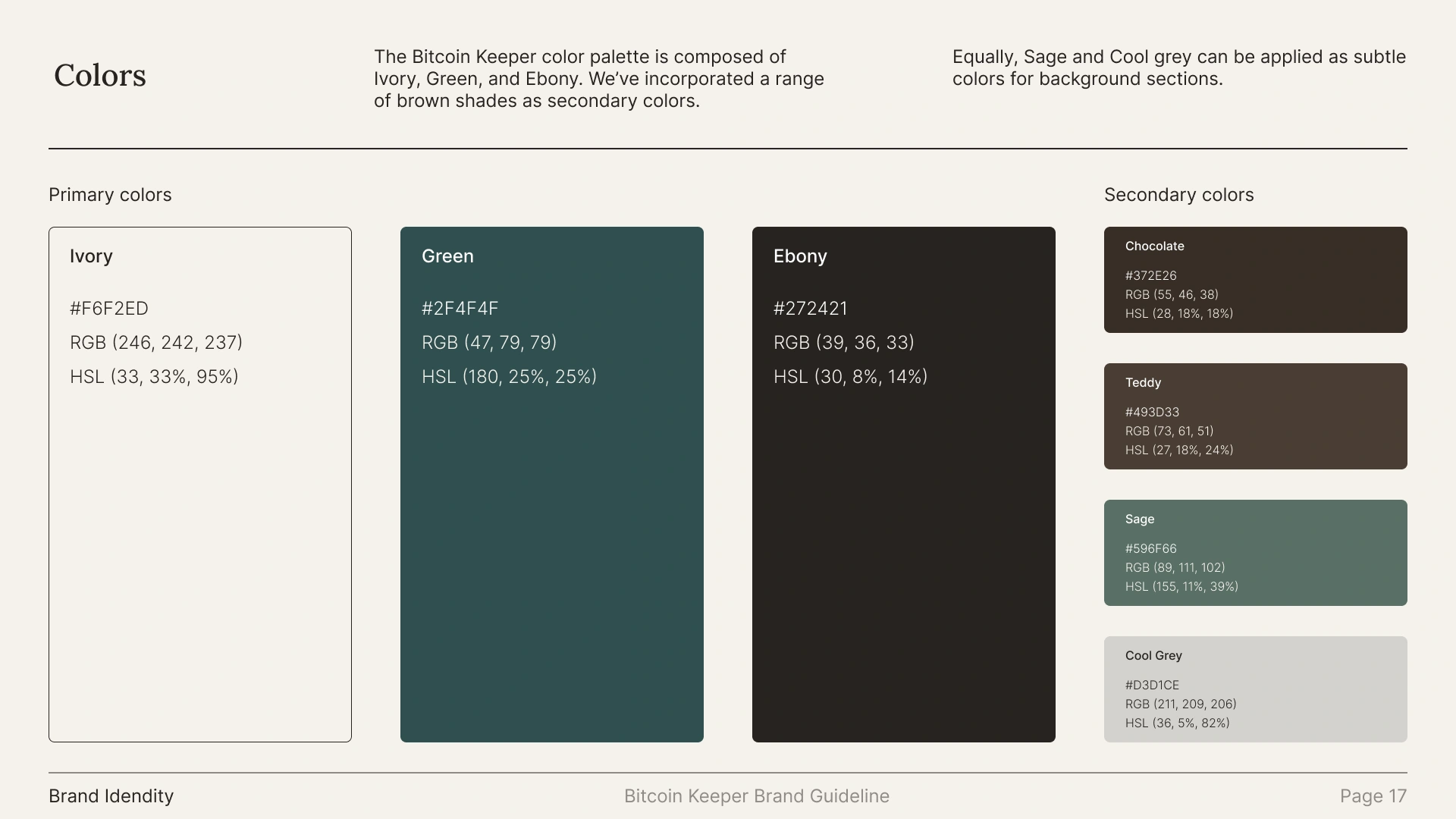 Bitcoin Keeper color palette