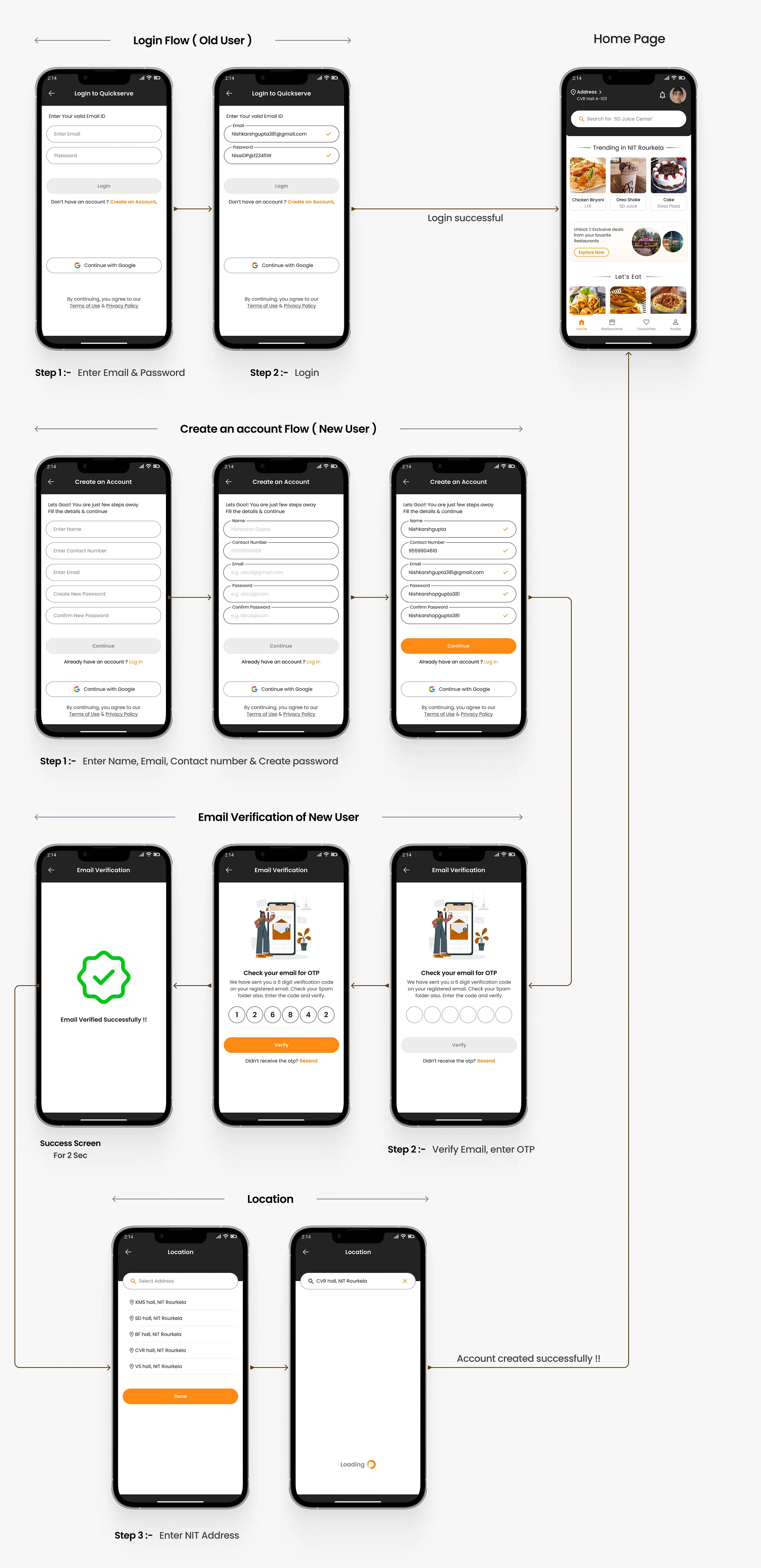 Login and sign up screens