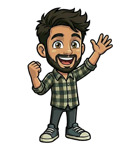 Illustrated Nishkarsh cheering with both fists up