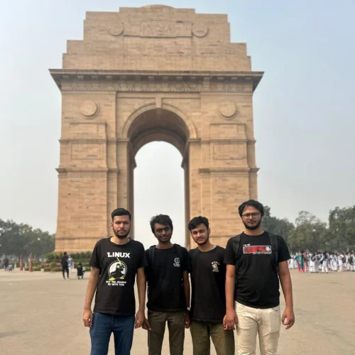 Nishkarsh with his hackathon team at India Gate, Delhi
