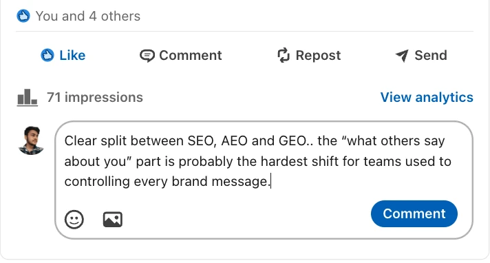 The comment InlineAI wrote, sitting in the LinkedIn comment box before posting
