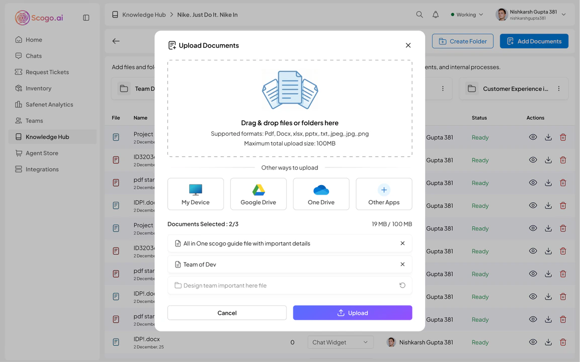 Scogo AI: Document upload screen