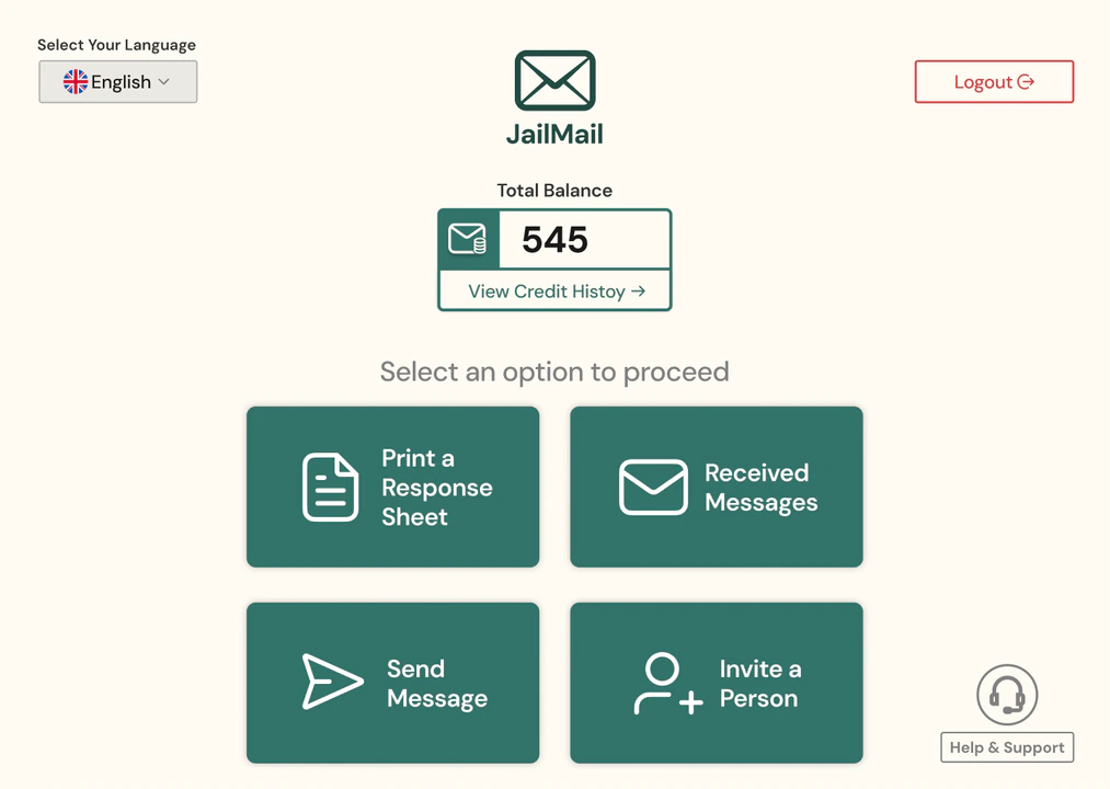 JailMail: Kiosk home screen