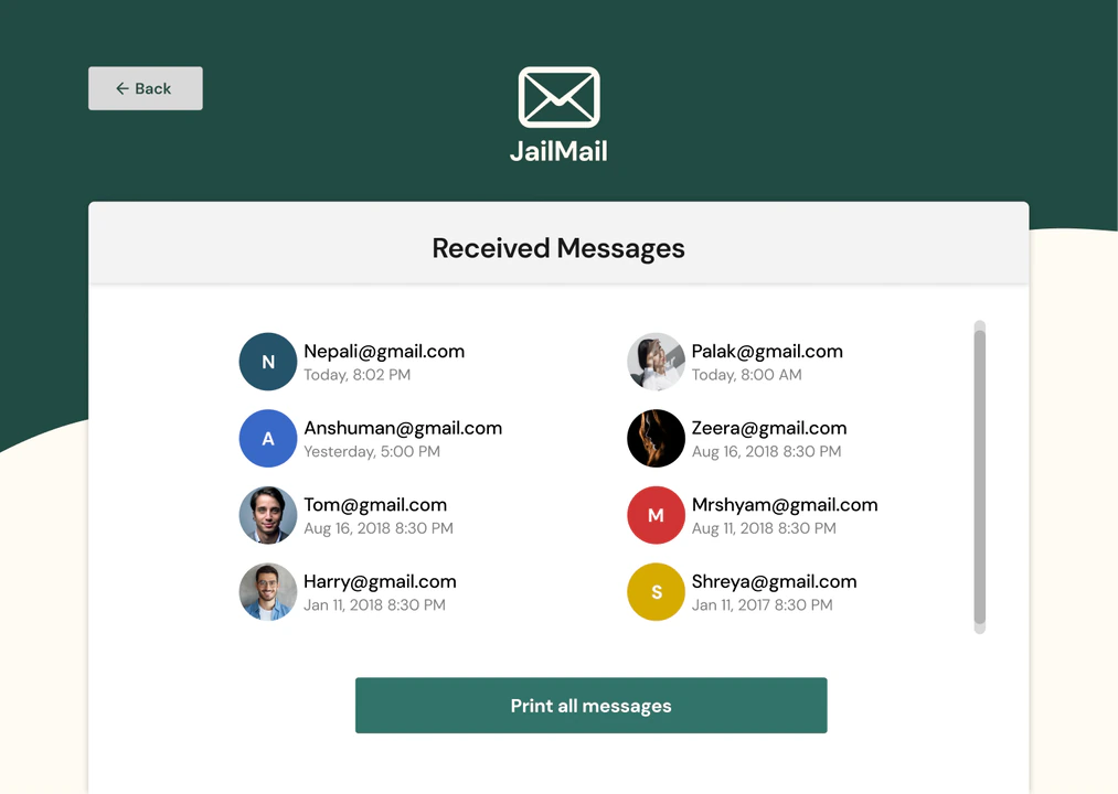 JailMail: Received messages screen