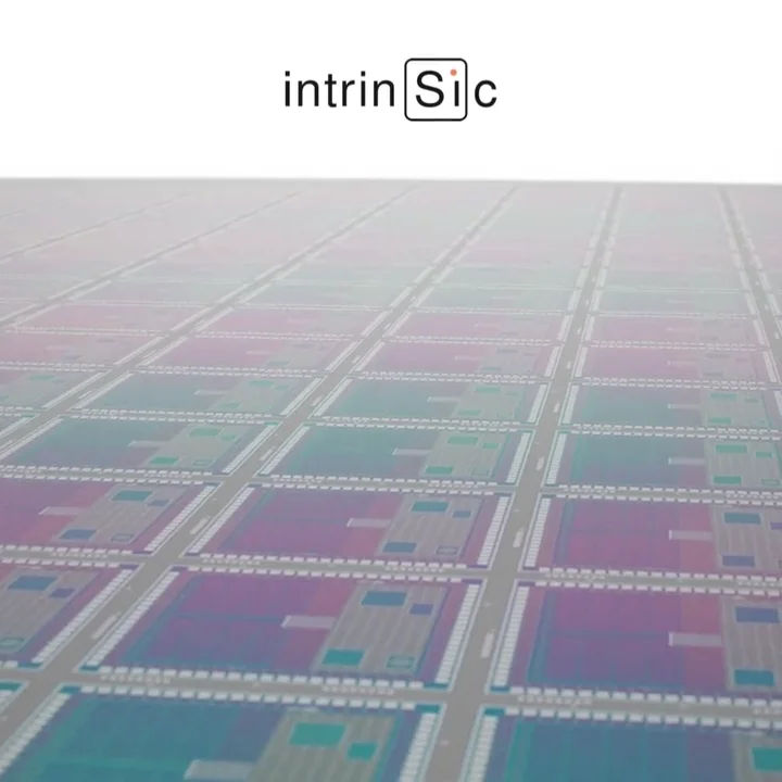 Version 2: the wafer on white with the Intrinsic logo floating above the horizon