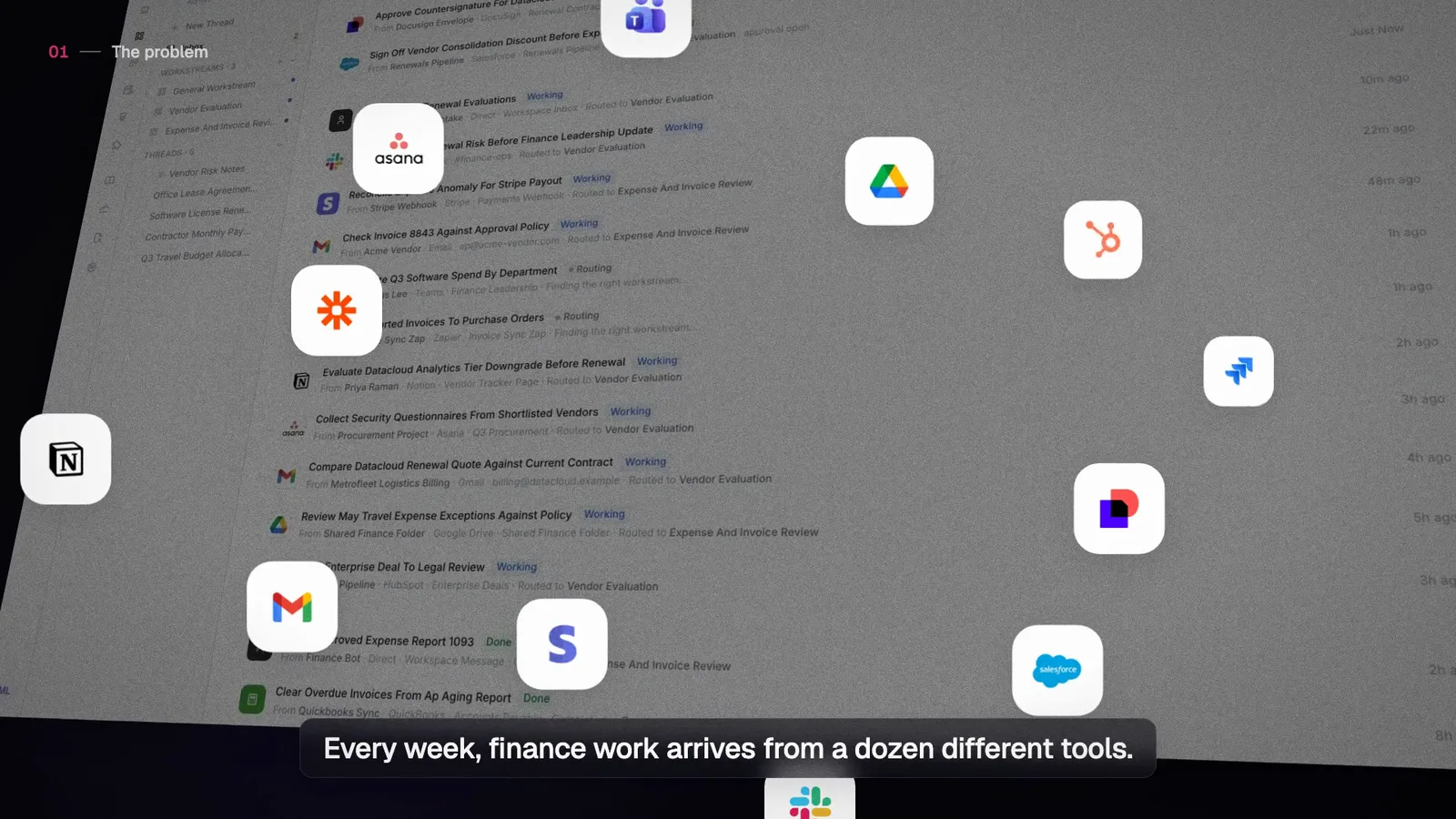 First cut: grainy inbox with tool icons sitting on top of the rows